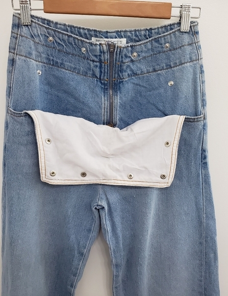 Zara Basic High Waist Wide Leg Denim Sailor Pearl Snap Jeans Sz 2 - Picture 5 of 7